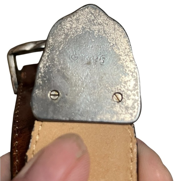 Brighton vintage brown faux croc embossed leather belt silver cherub buckle main image 4